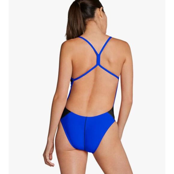 NEW Speedo Endurance Cross Back Swimsuit Size 24 NWT Black Blue Team Training - Picture 2 of 6